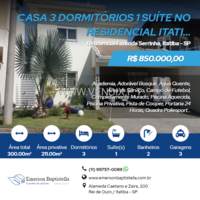 Casa Residencial Itatiba Country Club 3 Dormitórios 1 Suíte, Itatiba SP